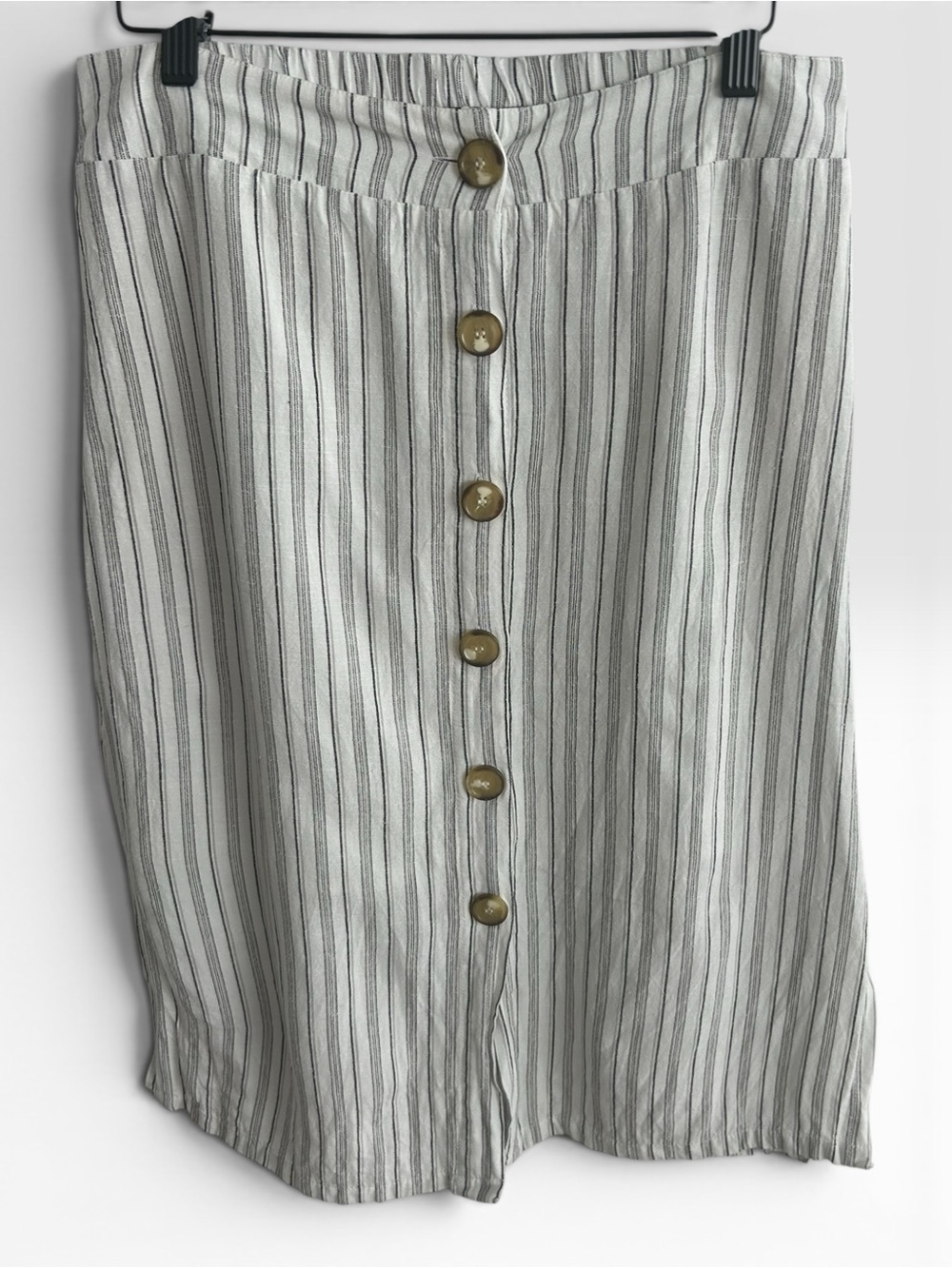 Trendsetter Striped Button Front Midi Skirt Elastic Waist S